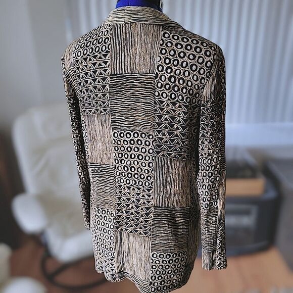 Vtg crêpe abstract print open front long sleeve blouse - Picture 3 of 13